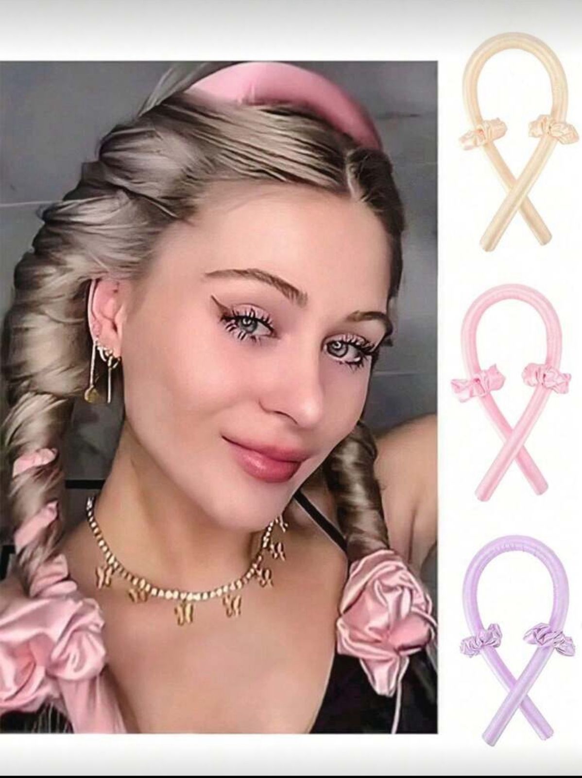 3pcs set heatless curling rod headband and silk curls ribbon